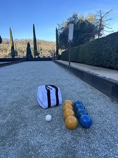 BuyBocceBalls Listing - Made in USA, Premium Quality Official Tournament Bocce Set - 107mm Blue and Dark Yellow Balls Nylon Bag; Regulation Size Balls 920 Grams (2 lbs. 1 oz.)