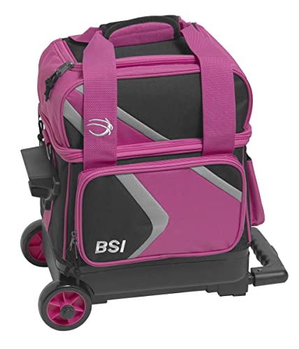 BSI Dash Roller Bowling Bag with Smooth Rolling Wheels, Padded Ball Compartment, Retractable Locking Handle, & Shoe Pocket - color: Black/Pink/Gray, style: Single