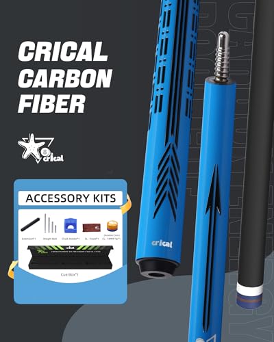 CRICAL Carbon Fiber Pool Cue Stick - 58" Low Deflection Professional Pool Cue with Pro Taper Shaft, 3D Anti-Slip Wrapless Grip, 12.5mm Tip & 3/8x8 Joint Billiard Stick for Enhanced Control & Accuracy - color: CL-PD-Set Blue