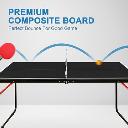 KEIKI 4.5FT Foldable Ping Pong Table, Portable Table Tennis Table with Net & Paddles, Compact Indoor Game Table for Home, Office, Party, Space-Saving Ping Pong Table - color: Black