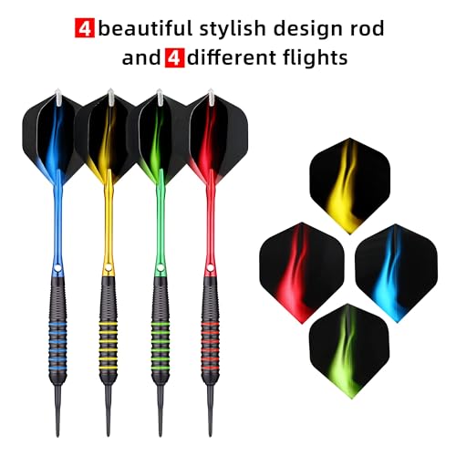 centaur 12 Pack Soft Tip Darts, Professional 18 Gram Plastic Tip Dart Sets with 4 Colors Premium Aluminum Shafts 100 Dart Tips 16 Dart Flights and Dart Case for Electronic Dart Board