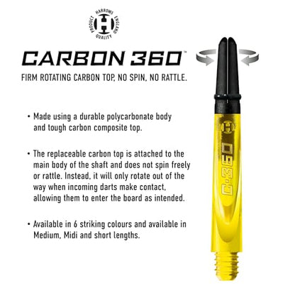 Harrows Darts 3 x Sets of Carbon 360 Dart Stems - 9 Dart Shafts in Total - Available in 3 Sizes - Tough Carbon Composite - color: yellow, size: Short