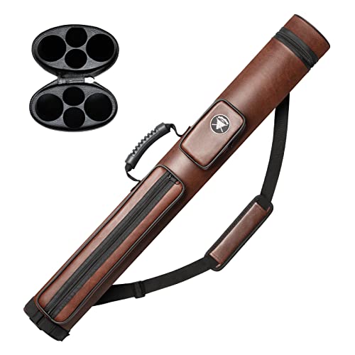 Adhafera Pool Cue Case, 2 X 2 Hard Pool Stick Case, Made of Faux Leather Billiards Accessories - color: Brown