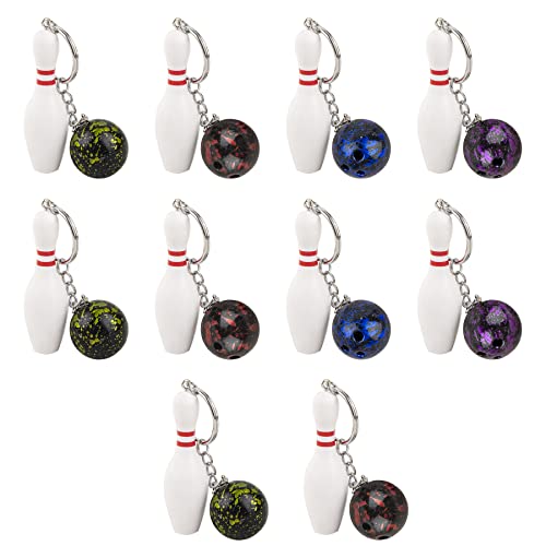 Azure Zone, Pack of 10 Bowling Pin Keychains Ball Charm Key Chain Sports Keyring