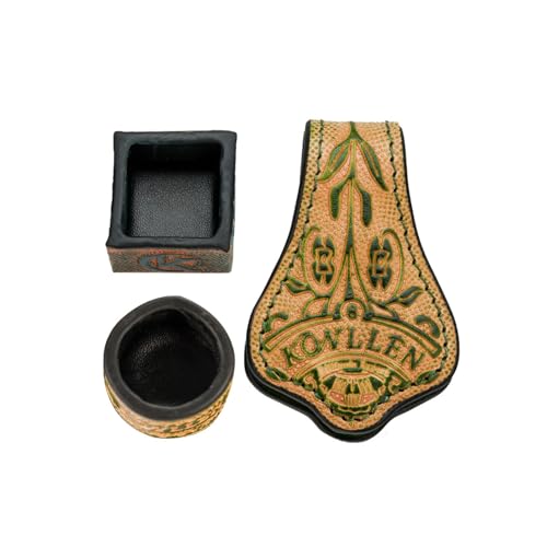KONLLEN Leather Engraved Chalk Holder Magnetic Vegetable Tanned Leather Pool Cue Snooker Silent Billiard Accessories - color: 04VT Round-Square-Holder-Green
