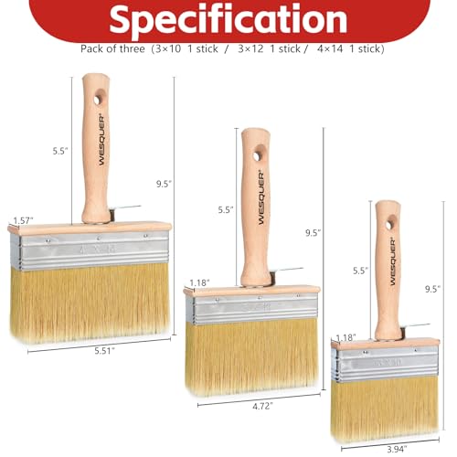 Wesquer Deck Stain Brush 3 Piece Limewash Paint Brush Deck Paint Brush Wood Stain Brushes for Staining Wood Decks Fences Furniture Siding Interior Exterior Projects