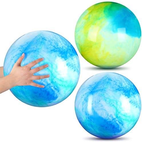 Deekin 2 Pcs 15 Inch Marbleized Bouncy Balls Large Inflatable Rubber Sensory Ball for Playground Outdoor (Blue and Green) - color: Blue and Green, size: 15"