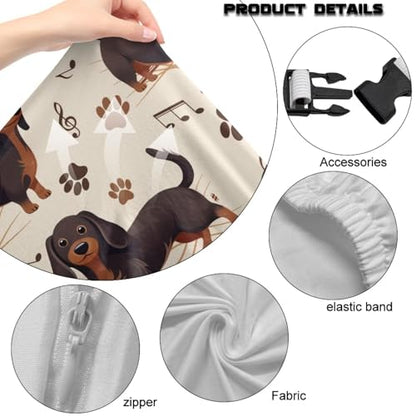 Suobstales Dachshund Paw Music Note Pattern Gaming Chair Covers Slipcovers, Office Chair Covers with Armrest Covers, 4Pc/Set Durable Stretchable Elastic Computer Chair Cover for Anti Cat Scratch - color: Dachshund Paw Music Note
