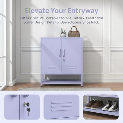 Lockable Metal Shoe Cabinet,Heavy Duty Storage Cabinet with 1 Adjustable Shelves,Purple Metal Storage Cabinet for Home,Entrance,Living Room,Bathroom 33" H X 29.5" W X 13.8" D - color: Purple, style: 33 “H-Cabinet-XG