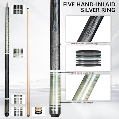 CUEELF Pool Cue Stick Low Deflection Hand-Made Inlay Billiard Cue 58'' Professional Billiard Pool Cue Stick for Adults-12.5mm Tip,3/8 * 8 Joint - color: WD-YH-SM-HB-HUI