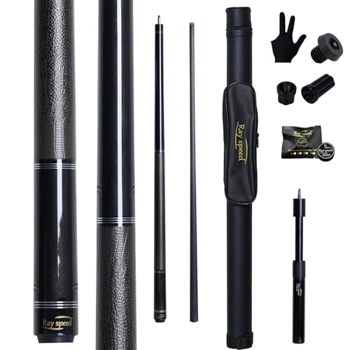 Carbon Fiber Pool Cue Stick 12.5mm Rainbow Tip Low Deflection Pool Stick with Uni-loc Pin Joint and Extension Pool Stick-20 oz - color: Black