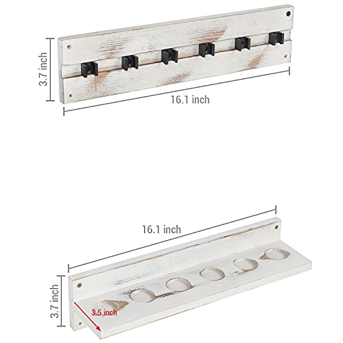 MyGift Vintage Whitewashed Wood Billiards Pool Stick Holder, Wall Mount Pool Cue Rack with Clips, Pool Table Organizer Accessories Set (Cue Rack Only), Holds up to 6 Cues