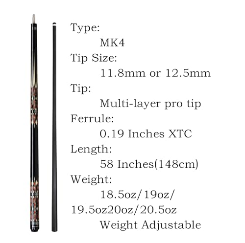 Carbon Fiber Pool Cue,11.8mm/12.5mm Low Deflection Cue Stick,Professional Pool Stick with Case - color: MK4+Extension, size: 11.8mm