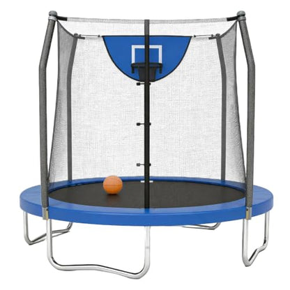 Skywalker Trampoline Outdoor 8 FT, 12 FT, 15 FT Jump N’ Dunk Round Outdoor Trampoline with Net, Trampoline Mat, and Basketball Hoop for Trampoline - color: Blue, style: 8 Foot
