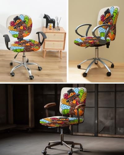 Savannan Office Chair Cover, Cartoon Thanksgiving Turkey Protective Stretch Elastic Universal Cover for Desk Task Chair,Computer Rotating Chair 1 Pcs Holiday Motif
