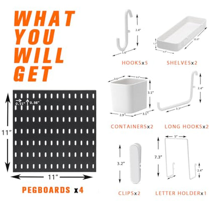 Pegboard Combination Kit, 4 Peg Boards Black Pegboard for Walls, Office Wall Organizer, Gaming Room Wall, Nursery Storage, 22"x22" - color: Black