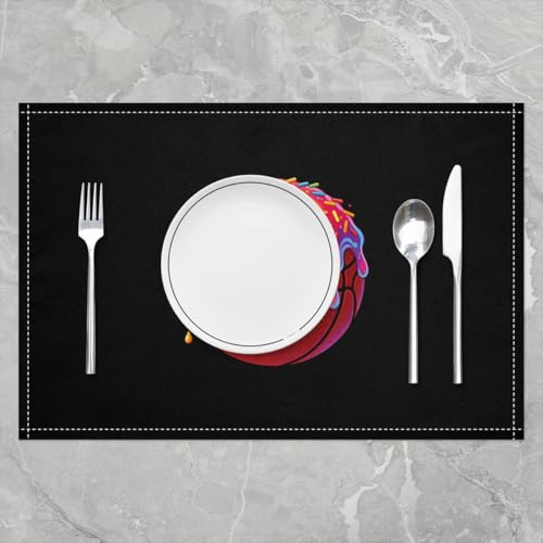 jejeloiu Basketball Placemats Set of 4 Ice Cream Drip Donut Sprinkles Table Mats for Party Kitchen Diningation Ball Gaming Place Mat for Table Holiday Indoor 18"x12" Non-Slip Easy to Clean Washable - color: Black Brown