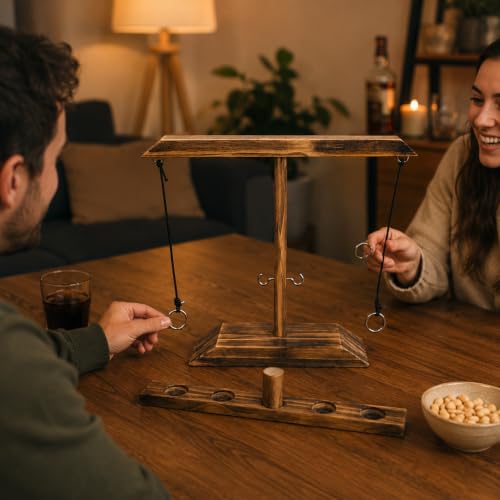 16x13 Inch Wooden Ring Toss Game, Hook & Ring Tabletop | Mango Wood, Large Size, 2 Players, Indoor & Outdoor Game, Party Game