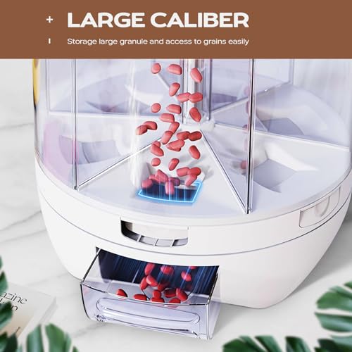 Grain Dispenser, 360° Rotating Storage Container, 6 Grid Food Dispenser with Storage Sealed Lid, Rice Dispenser for Grains, Beans, Rice, Peanut, Barley - size: M-WHITE