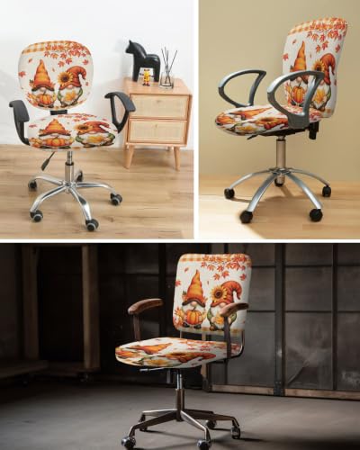 Savannan Office Chair Cover, Country Gnome Fall Maple Leaves Protective Stretch Elastic Universal Cover for Desk Task Chair,Computer Rotating Chair 1 Pcs Pastoral Pumpkin Sunflower