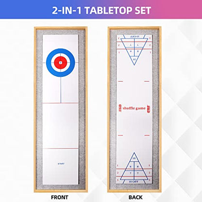 GSE Games & Sports Expert 2-in-1 Solid Wood Shuffleboard and Curling Tabletop Game Board Set with 8 Rollers for Family and Friends