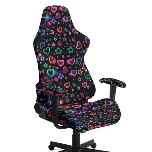 Neon Heart Love Print Set of 4 Gaming Chair Covers Slipcovers with Armrest Covers Computer Chair Cover Soft Stretch Gamer Chair Cover Cat Scratch Proof - color: Neon Heart Love