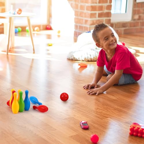 Kisangel Mini Kids Bowling Set, 10 Colorful Pins 2 Balls, 4.33 Inch High Bottles Educational Indoor Outdoor Bowling Game for Boys Girls Age 2+