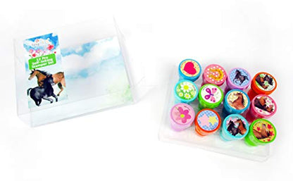 TINYMILLS 12 Pcs Horse Pony Western Stamp Kit for Kids Self Inking Stamps Gift Easter Basket Filler Teacher Stamp Set Rewards