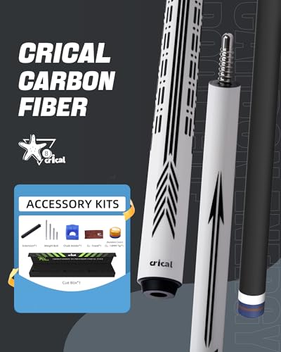 CRICAL Carbon Fiber Pool Cue Stick - 58" Low Deflection Professional Pool Cue with Pro Taper Shaft, 3D Anti-Slip Wrapless Grip, 12.5mm Tip & 3/8x8 Joint Billiard Stick for Enhanced Control & Accuracy - color: CL-PD-Set White