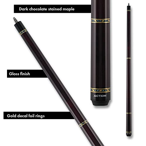 Action VAL24 Value Series Pool Cue - 58" Cue - Hard Maple Shaft with 13mm Boar Skin Tip - Dark Chocolate with Silver Rings - size: 20oz