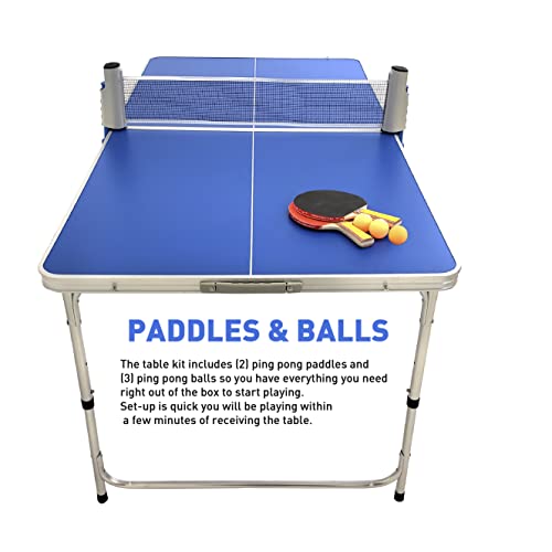 Ping Pong Table Tennis – Small Mini Kids - Space Saving & Easy Storage – Includes (2) Regulation Paddles (3-4) Balls and (1) Net. No Assembly Required Start Playing Immediately