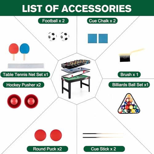 Generic 4-in-1 Air Hockey Table Combo with Football Billiards Ice Hockey Table Tennis Indoor Desktop Game Set Wear Resist for Friends and Family Playing