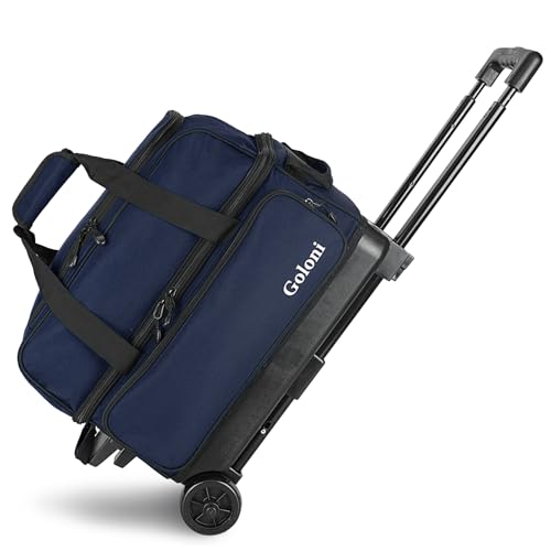 Goloni Double Roller 2 Ball Bowling Bag with Separate Shoe Compartment,2 Ball Bowling Bag with Wheels,Retractable Handle Extends to 40" - color: Dark Blue