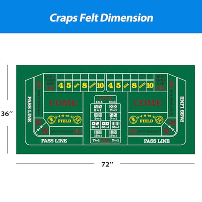 GSE Games & Sports Expert 36" x 72" Casino Layout Felt, Professional Casino Tabletop Mat for Parties, Casino Poker Game Night - style: Craps