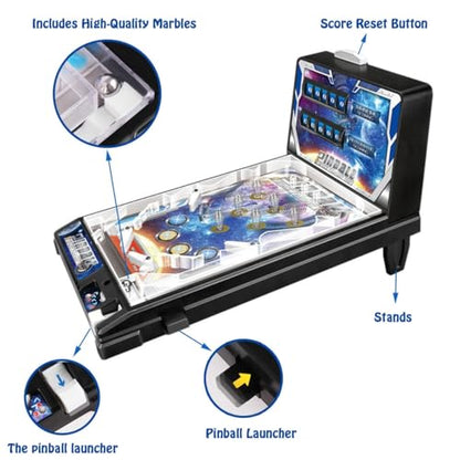 Mini Pinball Machine for Kids, Electronic Tabletop Pinball Toy, Puzzle Pinball Game Favor, Home Arcade with Scoreboard, Light and Sound, Christmas Space Pinball Game