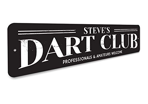 Dart Club Sign, Gamer Name Man Cave Sign, Professionals & Amateurs Welcome Game Room Aluminum Decor - 4" x 18" - size: 1) 4"x18" Inches