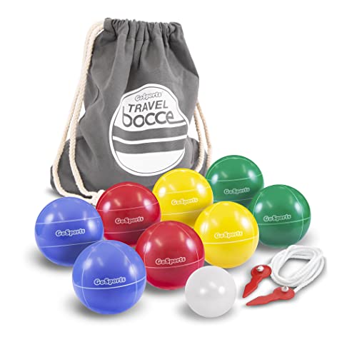GoSports Mini Travel Size Bocce Game Set with 8 Balls, Pallino, Tote Bag and Measuring Rope - Choose Your Size - style: 65mm Travel Size Bocce