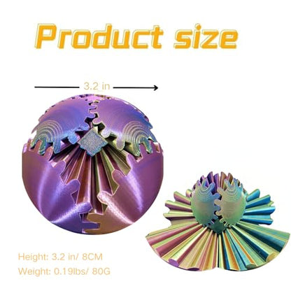 Gear Ball 3D Printed Spin Ball Cube Fidget Toys, Gear Sphere Fidget Toy, GearSphere Desk Toy Stress Fidget Balls, Fidgets Spinners for Adults & Kids Anxiety Relaxing (Laser Purple Blue, 3.1 Inch) - color: Laser Purple Blue, size: 3.1 Inch