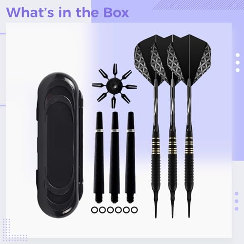 Soft Tip Darts Set, Edge Grip, Nitrotech Shafts, Pet Flights, 6.1 in, Includes Dart Case, Shafts Replacement, 15.5 Cm, Black Darts for Professionals