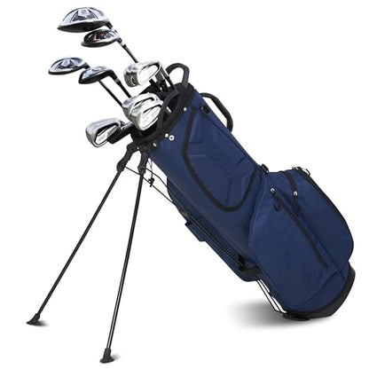 PGM 13/18 Pieces Men's Complete Golf Club Set with Driver, Fairway, Hybrid, Irons, Putter, Stand Bag & Headcovers - Ideal for Beginners (Standard/+1inch Sizes)
