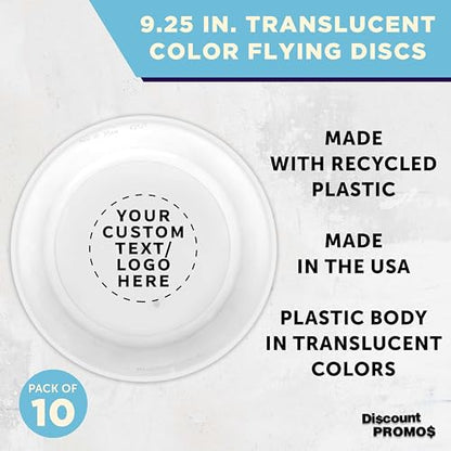 DISCOUNT PROMOS Frisbee Flying Discs in Bulk, 9.25 in. Fun Family Beach Game - color: - Custom -Translucent Clear, size: 10 flying discs