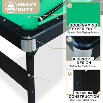 Seydrey 6-Foot Portable Foldable Pool Table with All Accessories – Compact Billiards Table for Home, Game Room, Apartment - color: Single