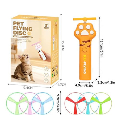 Cat Fetch Toy Launcher, Flying Disc Launcher with Rechargeable & 6 Soft Flying Discs (3 Glow), Easy Use Interactive Toys for Indoor Adult Cats & Kittens for Enrichment