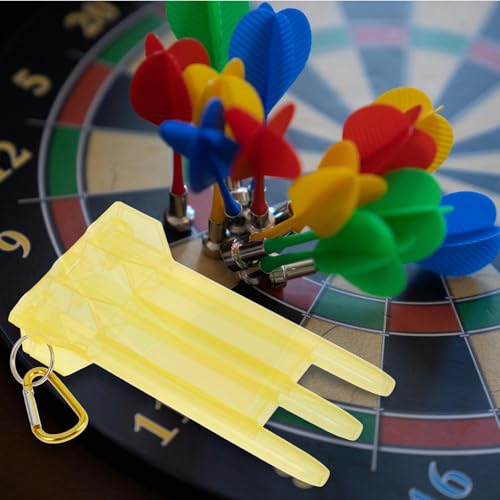 Portable Hard Shell Dart Storage Case with Locking Clip, Yellow Plastic Lightweight Container with Carabiner for Steel Tip Darts Carrying and Hanging