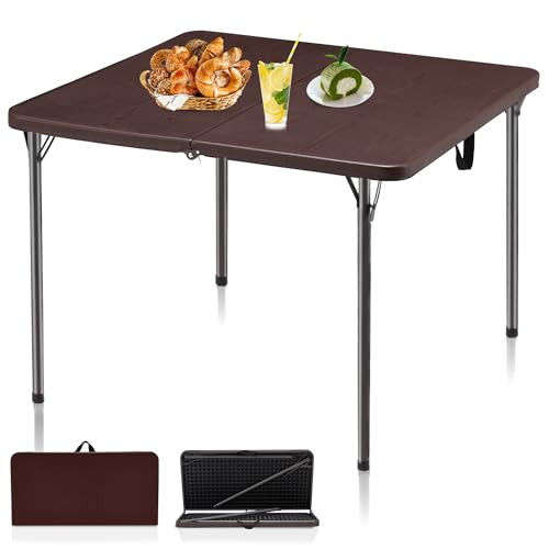 Kasunpul 34" Folding Table, Portable Square Folding Card Table with Collapsible Legs & Carrying Handle, Plastic Tables for Camping,Picnic, Office, Party, Brown - color: Brown