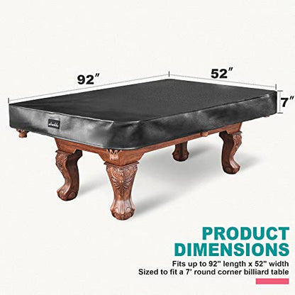 Pool Table Cover, Heavy Duty Leatherette Billiard Table Cover | Waterproof & Tearproof Cover for Pool Table, Black, 7FT-92"LX 52"WX 7"H - color: Black, size: 7-9FT (fits tables 7-9FT)
