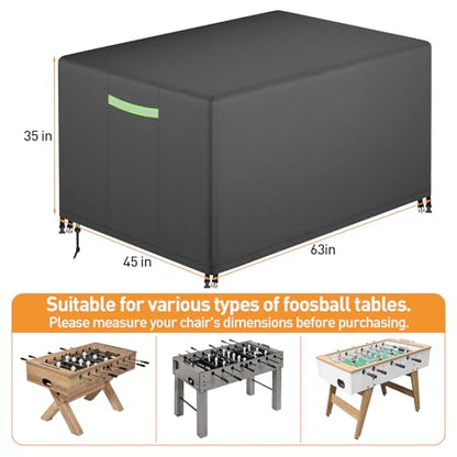 Foosball Table Cover, Heavy Duty 420D Soccer Table Cover, All-Weather Waterproof Outdoor Protection with 4 Windproof Buckles & Reflective Strip, 63"x45"x35"