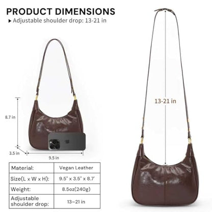Shoulder Bags for Women Small Hobo Bags Crescent Shaped Cute Retro Tote Handbag Mini Clutch Purse with Zipper Closure - color: Brown Vegan Leather