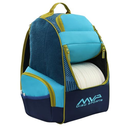 MVP Disc Sports Shuttle Disc Golf Backpack Bag (Choose Your Style and Color) - color: Sand/Ocean Blue, style: With Velcro Side Panel