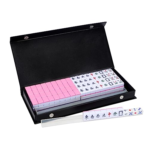 drizzle Pink Travel Mahjong Mini Set 20mm with Instructions - Portable 146 Tiles - for Beginners with 4PCS Racks 2 Pounds - Chinese Mah-Jong Game 麻将 - size: Pink